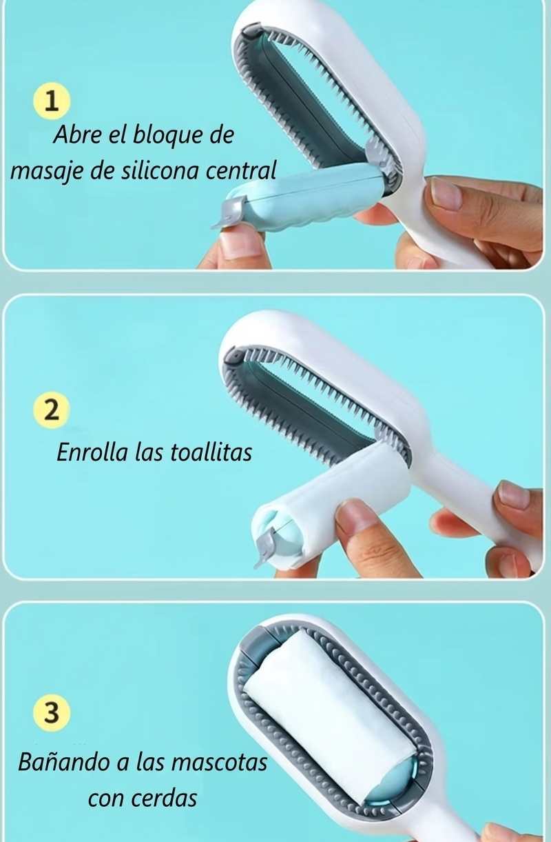 Cepillo Profesional 3 en 1: Peina, Baña y Limpia Pelusas