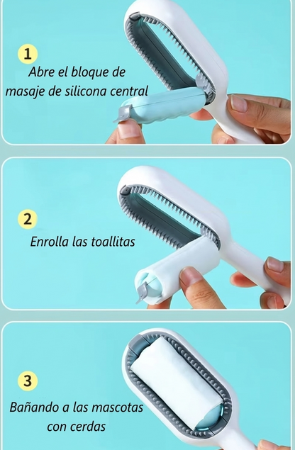 Cepillo Profesional 3 en 1: Peina, Baña y Limpia Pelusas