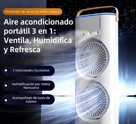❄️ Climatizador Doble Turbina 3 en 1: Ventila, Humidifica y Refresca