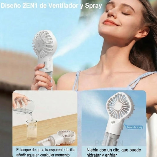 Mini Ventilador 2 en 1: Brisa + Niebla Refrescante