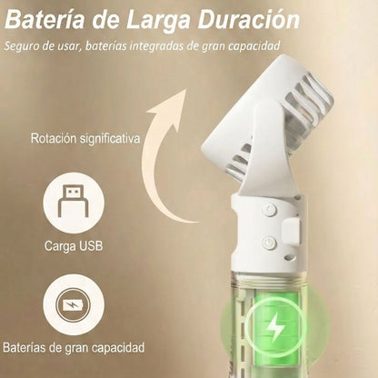 Mini Ventilador 2 en 1: Brisa + Niebla Refrescante