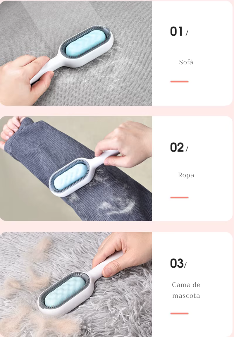 Cepillo Profesional 3 en 1: Peina, Baña y Limpia Pelusas