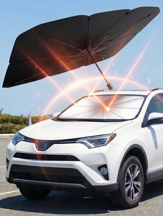 Parasol Retráctil Tipo Paraguas para Auto Protección UV Bloqueo de Calor y Fácil Guardado
